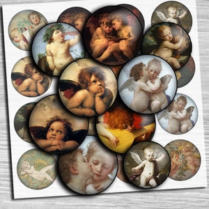 Angels Collage Sheet Children - digital download - td107 - 1.5", 1.25", 30mm, 1 inch Images for Glass & Resin Pendants Cameo, Cabochon ring