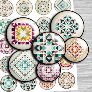Geometric Digital Collage Sheet - 1.5&quot;, 1.25&quot;, 30mm, 1 inch 25mm circles Printable Images Images Round cabochon Instant Download td358