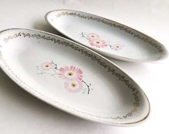 2x platos de pescado vintage soviéticos, platos de verduras, platos de servicio vintage, platos de porcelana RPR de la década de 1960, platos de la URSS de los años 60 50 70, patrón de flores