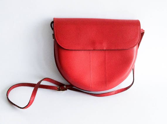 Vintage leather crossbody bag, Red vintage purse,