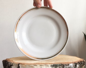 Plato de la URSS, plato soviético vintage, blanco con borde dorado, 1970s, 1980s, vintage soviético de mediados de siglo, regalo para ella, porcelana de Riga, RPR