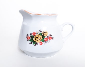 Crema soviética, crema vintage, crema de la URSS, taza de crema de café, jarra de leche, crema de porcelana de la década de 1960, taza de leche de los años 60, flor de los 70 y 80, 50