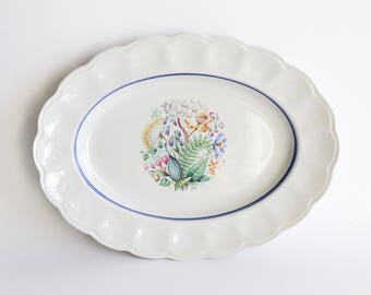 Plato Gustavsberg, plato de servicio vintage, plato antiguo Gustavsberg, plato de servicio de los años 50, plato de patrón de flores vintage, plato vintage sueco