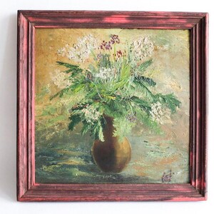 Vintage Oil Painting, vintage fine art, still life with flowers, signed, vintage wall hanging, vintage framed artwork, 80s Oil painting
