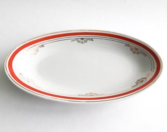 Plato de porcelana soviética, plato de servicio vintage de los años 60, plato de pescado de fábrica de porcelana de Riga, plato ovalado, plato vintage, retro 70s 50s 80s URSS