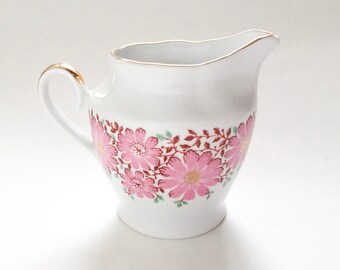 Crema de porcelana soviética, patrón de flores rosa de los años 70, regalo para ella, regalo para la madre, vintage de la URSS, RPR, fábrica de porcelana de Riga, leche, café