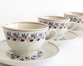 3 tazas de café soviéticas, tazas de té y platillos vintage, RPR, Juego de 3 tazas de fábrica de porcelana de Riga, tazas vintage de la URSS, 60s, 70s, 80s retro purple