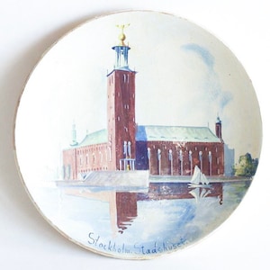 60s wall decor, hand painted wall plate, fine art ceramic plate, Scandinavian vintage wall decor, Swedish vintage decorative plate, retro 70