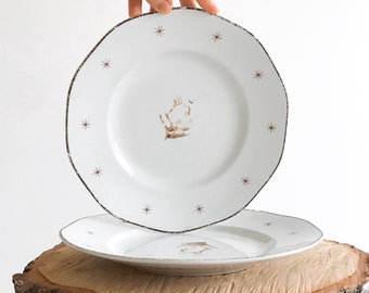 Platos de cena de Arabia Finlandia de la década de 1930, juego de 3 platos ORIENT, Arabia Suomi, estrellas marrones y plato vintage de luna, platos de loza, antigüedades de los años 40