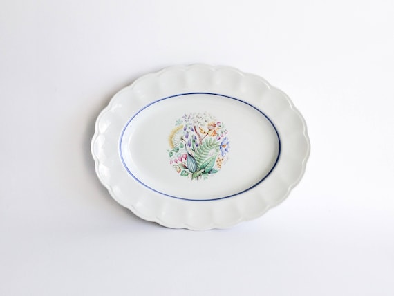 ONE Antique GUSTAVSBERG Plate Roses Floral London Pattern Vintage Swedish Plates Blue White Plate 9 inches 1915 Antique Dinner Plate