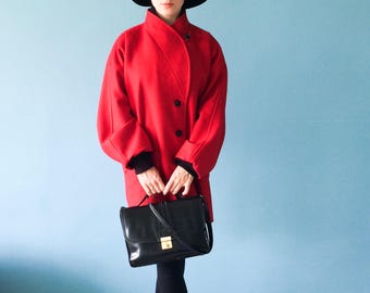 Abrigo vintage rojo, abrigo de lana vintage embudo, chaqueta oversized 70's, abrigo vintage de mujer, chaqueta de lana 80s, abrigo oversized talla S/M, US 6, UK 10