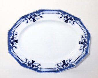 Plato Johnson Bros ROYSTON England, plato antiguo azul cobalto de la década de 1910, plato para servir, plato inglés antiguo, plato vintage, art Nouveau