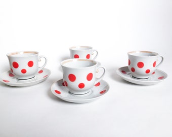 Vintage tea set, vintage Ukrainian coffee cups, Polka dot Soviet tea cups, 60s coffee cups, mugs, orange red dot cups, soviet porcelain 70s