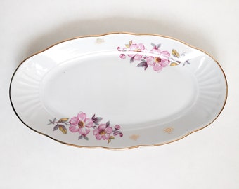 Plato vintage soviético, plato de servicio ovalado, plato de verduras vintage rosa, plato de porcelana RPR de la década de 1980, plato de pescado de la URSS de los años 60 50 70