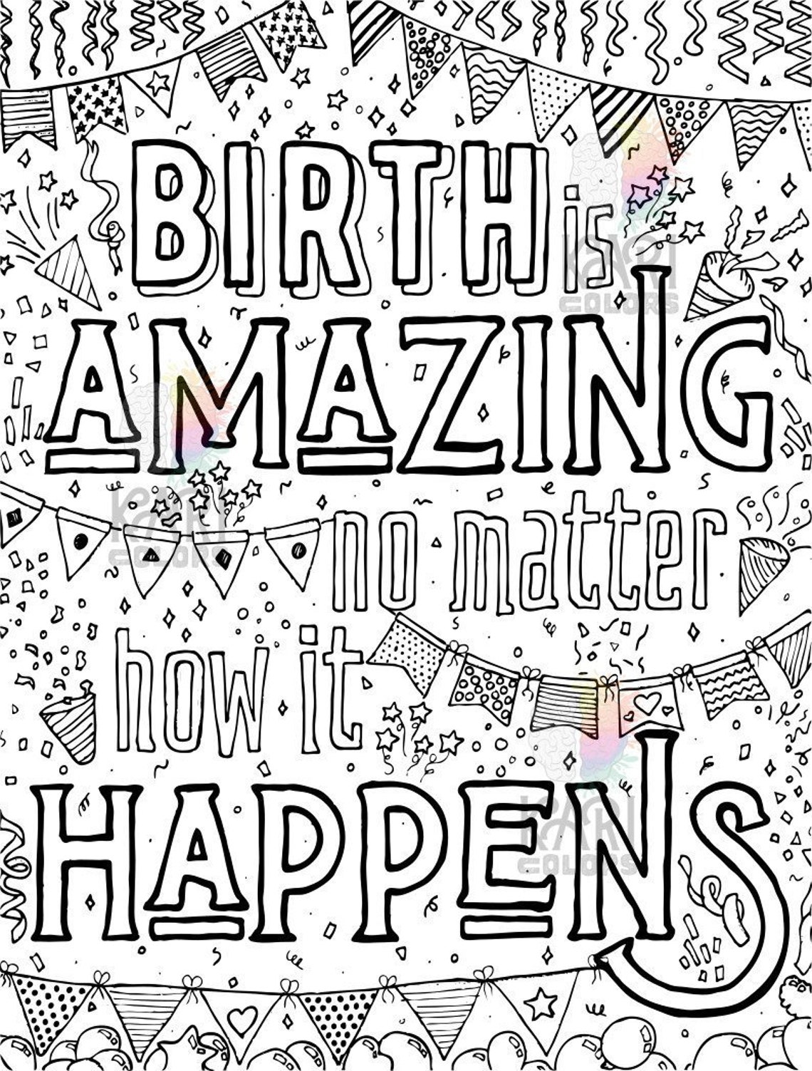Birth Affirmation Printable Adult Coloring Book Page Instant Digital ...