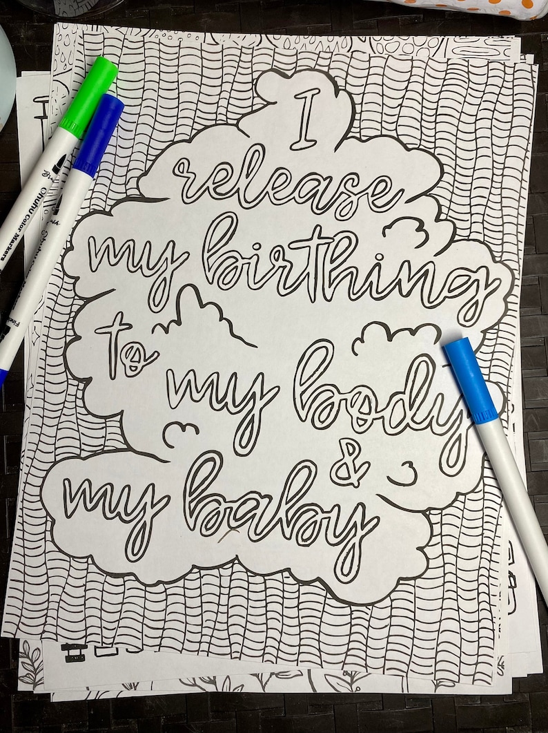 Birth Affirmations Printable Adult Coloring Book Page Instant Digital ...