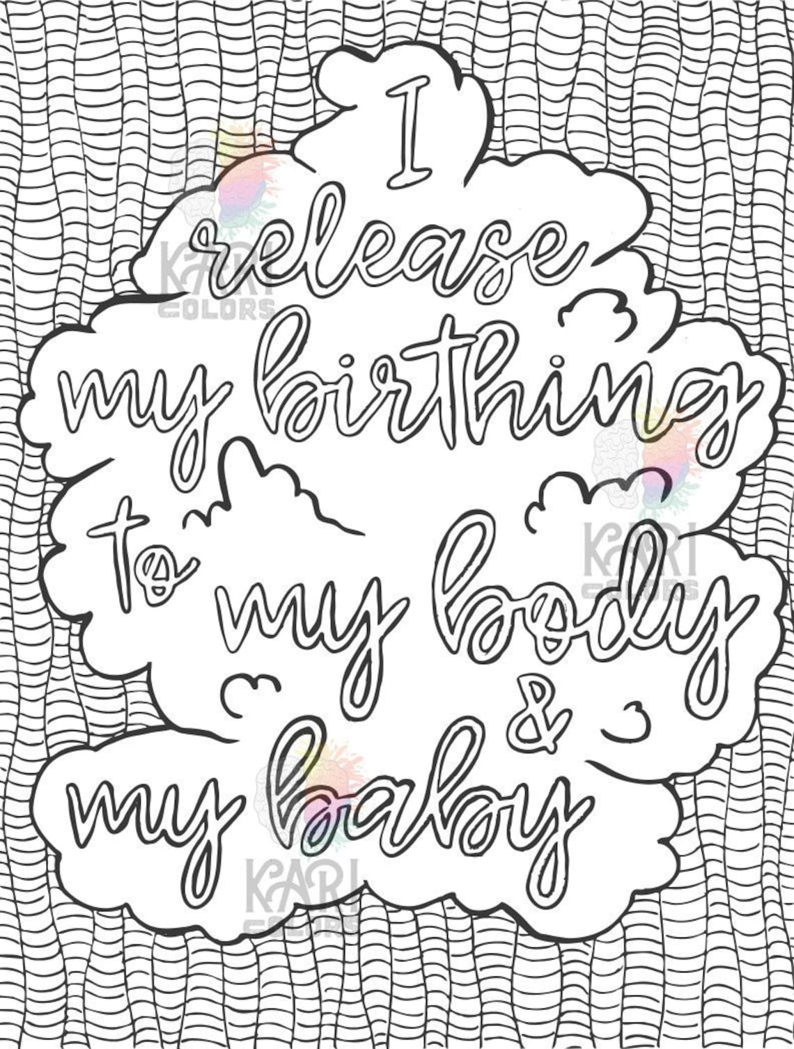 Birth Affirmations Printable Adult Coloring Book Page Instant Digital ...
