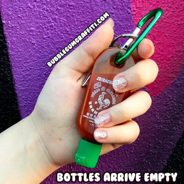 Sriracha, sriracha bottle, sriracha keychain, empty sriracha bottles, sriracha key chain, sriracha gift, stocking stuffers, stocking stuffer