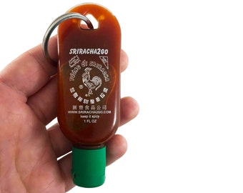 Hot sauce keychain, hot sauce party favors, hot sauce gift, hot sauce to go, sriracha keychain, unique party gifts, (arrives empty)