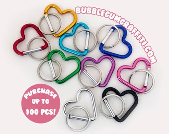 5/10 Heart carabiner, heart clip, heart shaped key ring, heart shape keyring, colorful heart keychain, metal heart snap key fob, key fob