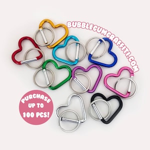 5/10 Heart carabiner, heart clip, heart shaped key ring, heart shape keyring, colorful heart keychain, metal heart snap key fob, key fob image 1