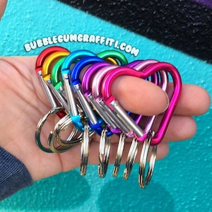 5/10 Heart carabiner and key ring, heart shaped clip, keychain clip, keychain hook, custom aluminum carabiner, heart shaped carabiners