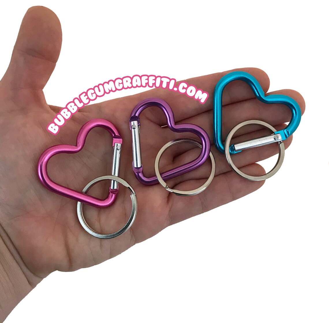 5 Heart carabiner and key ring heart shaped clip keychain Etsy