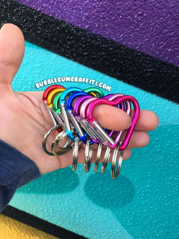 5/10 Heart carabiner and key ring, heart shaped clip, keychain clip, keychain hook, custom aluminum carabiner, heart shaped carabiners