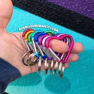 5/10 Heart carabiner, heart clip, heart shaped key ring, heart shape keyring, colorful heart keychain, metal heart snap key fob, key fob image 8