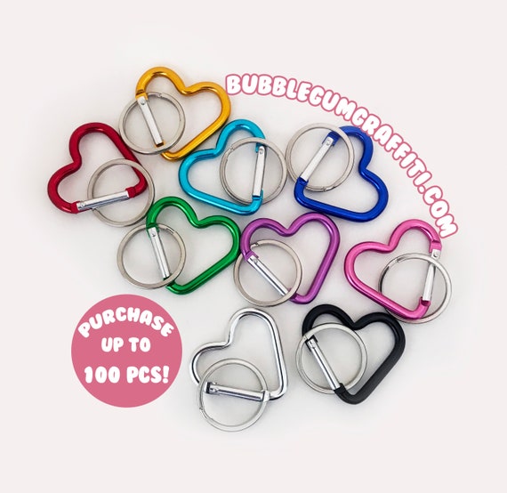 5/10 Heart Carabiner, Heart Clip, Heart Shaped Key Ring, Heart Shape Keyring,  Colorful Heart Keychain, Metal Heart Snap Key Fob, Key Fob 