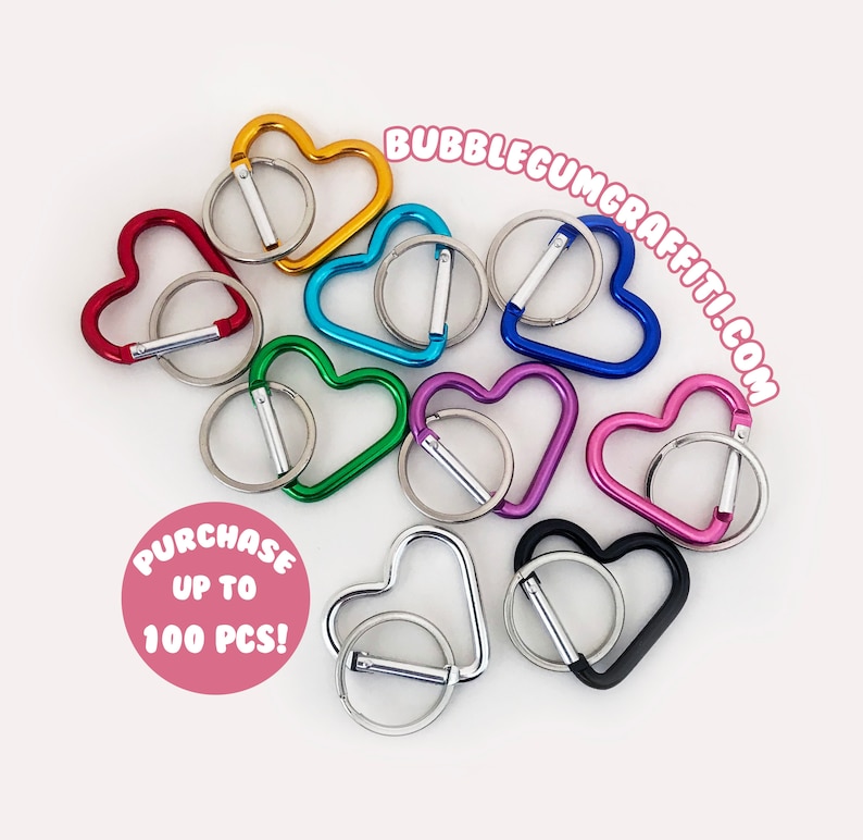 5/10 Heart carabiner, heart clip, heart shaped key ring, heart shape keyring, colorful heart keychain, metal heart snap key fob, key fob imagem 1