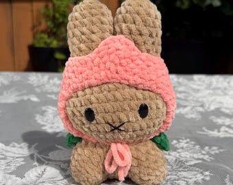 Peach Hat Bunny - Handmade Crochet Plushie