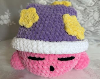 Sleepy Pink Puff - Handmade Crochet Kirby Inspired Plushie
