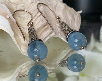 Aquamarine Gemstone 925 Sterling Silver Earrings- "A stone of calm & courage".