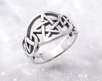 Celtic Pentagram Ring – 925 Sterling Silver Knotwork, Pagan Jewelry