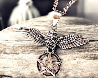 Flight of Wisdom – 925 Sterling Silver Owl Pentacle Talisman.