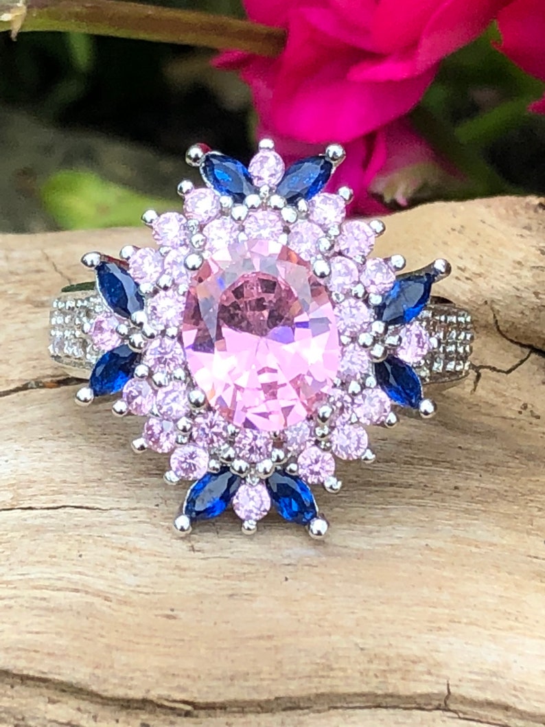Pink /& Blue Marquise Sapphire 925 Silver Ring