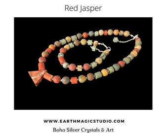 Stunning New Design Red Jasper Beaded 18” Necklace & Bracelet Set- "a stone of stability".
