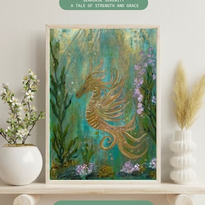 Original Acrylic Art &quot;Seahorse Serenity&quot; Artist Signed Original.