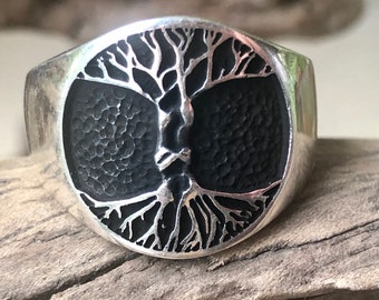 Tree of Life 925 Sterling Silver Statement New Age Gents Ring size 13 - "Sacred Connections"