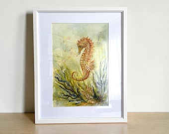 Whispers of the Tides – Original Watercolour in White Bevelled Mount & Frame by Artist Rose Best