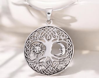 Celestial Tree of life with Sun & Moon 925 Sterling Silver New Age Pendant.