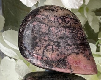 Beautiful Healing Rhodonite Crystal Polished Tear Drop Freeform -" For compassion, an emotional balancer"