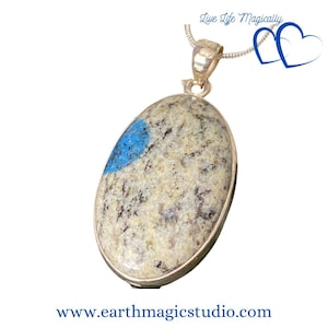 K2 Jasper Crystal 925 Sterling Silver Pendant- A raindrop of Azurite in granite found in the foothills of the worlds 2nd highest mountain K2