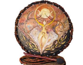 Triple Moon Fire Goddess Shaman Spirit 20 inch Diameter Frame Drum Professional Artist Original signed.