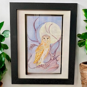 Watercolour signed Original “Winter Spirit Barn Owl” by Professional Artist Mark Hands Image size 135mm x 225mm in Double Mount & Frame.