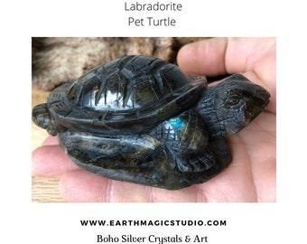 Beautiful Labradorite Blue Flash Crystal Turtle Carving.