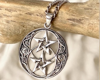 Sacred Union – 925 Sterling Silver Chalice Well & Double Pentagram Pendant