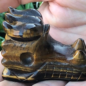 Tigers Eye Crystal Dragon Head Carving &quot;for letting go of Fear & Anxiety&quot;.