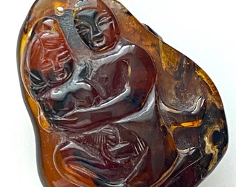 Carved Mexican Amber Fertility Sacred Amulet Pendant